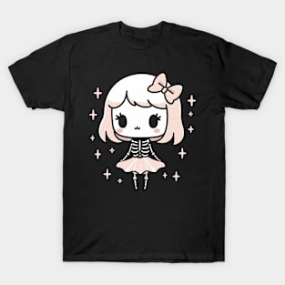 Cute Kawaii Girl in a Skeleton Costume | Halloween Cute Chibi Design T-Shirt